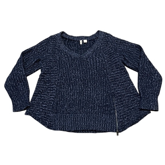 Anthropologie Moth v-neck pull over marbled navy cotton wool alpaca sweater - Picture 1 of 10